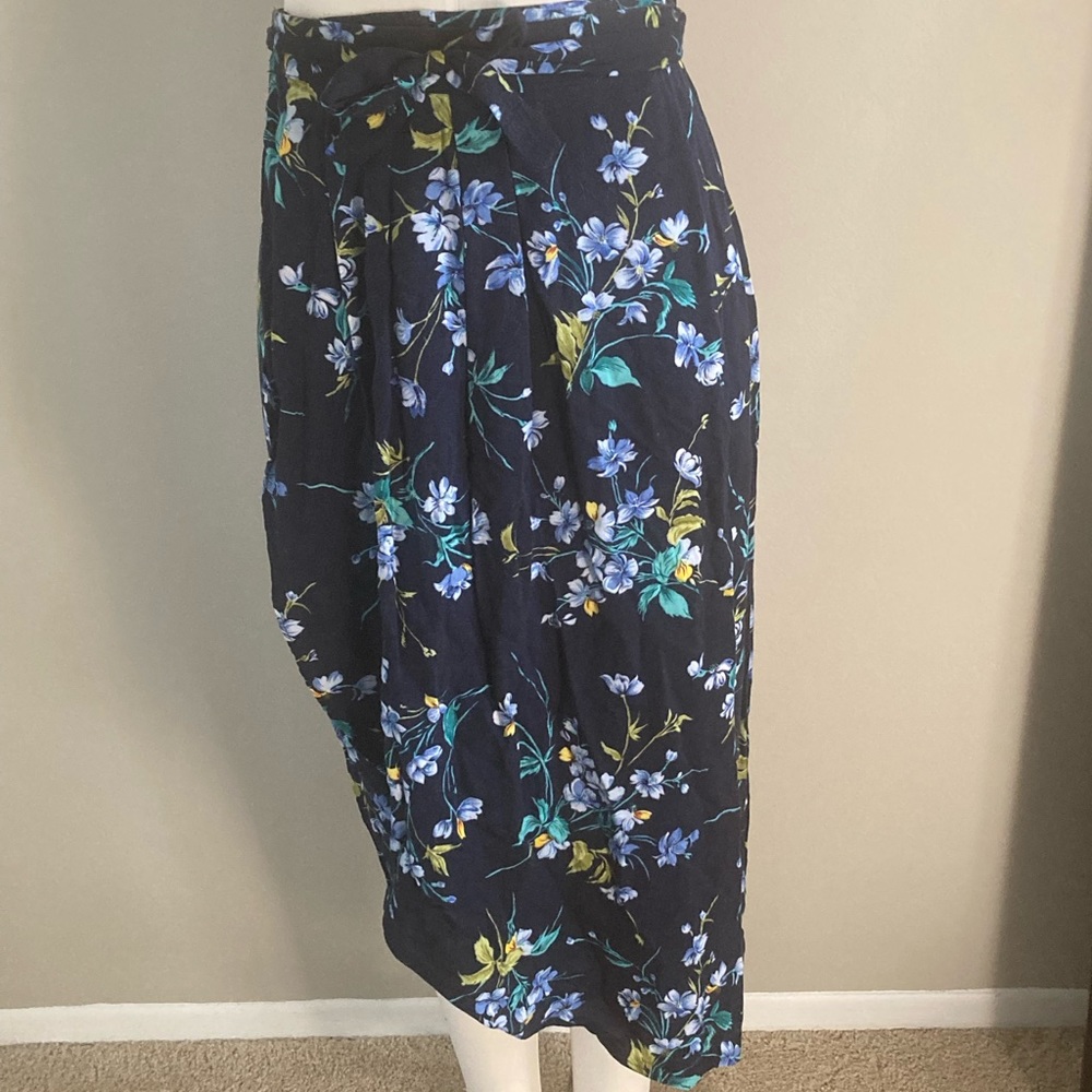 Blue floral wrap skirt